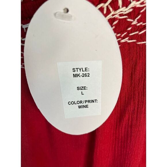 Brand New Magazine Boutique Women's Size Large Red Boho Blouse Embroidered - Picture 9 of 10